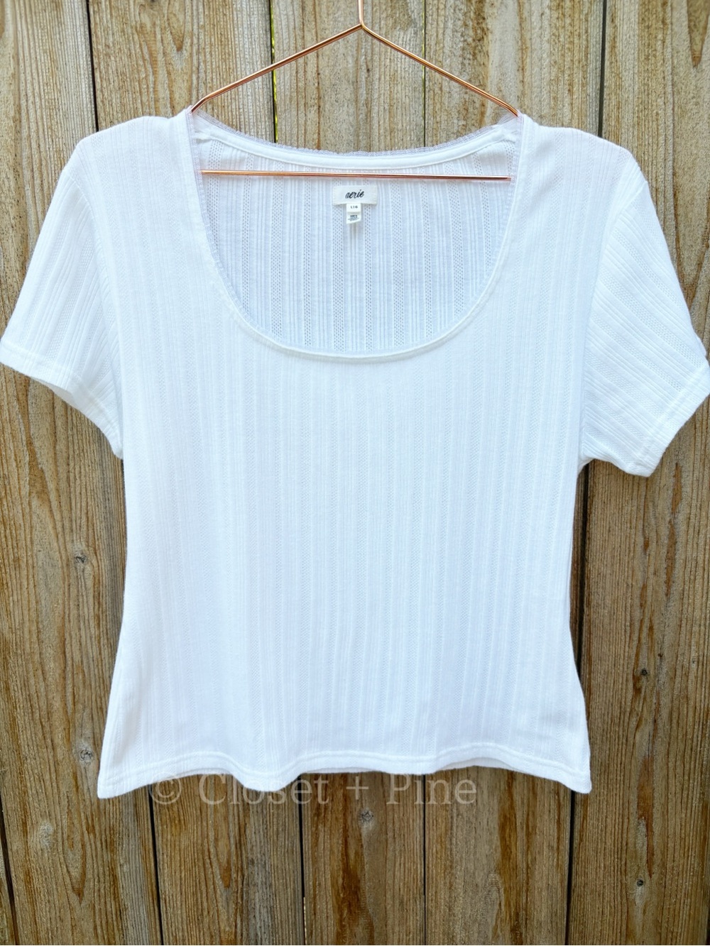 Aerie Pointelle Square Neck T-Shirt Size Large White NWOT - Picture 3 of 14